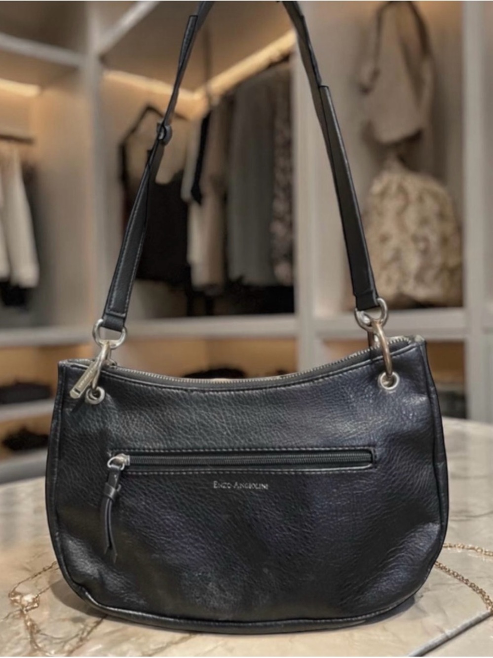 Vintage Enzo Angolini Vegan Leather Black Shoulder Bag Purse​​